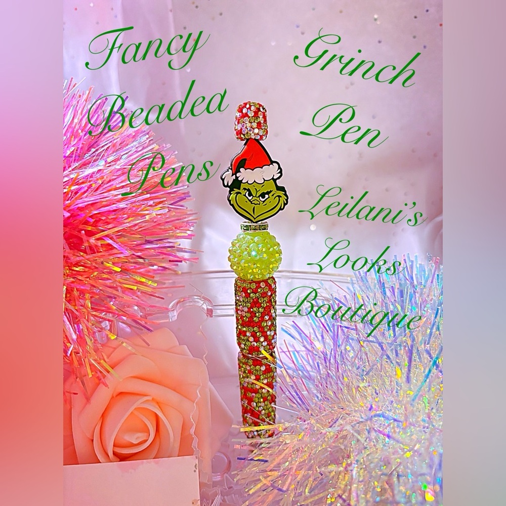 Grinch beaded pen fancy pens/Fancy Beaded Pens, Fancy pens, Acrylic beads,